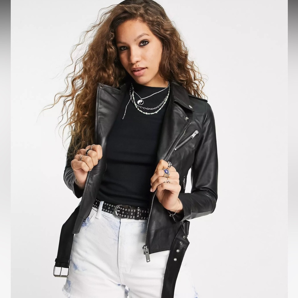 Barneys Originals Emma real leather jacket with belt Black US 4